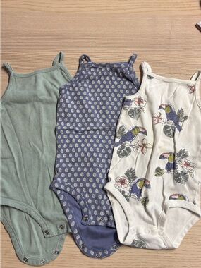 Carter's 3-Pack Tank Bodysuits - Sage Green, Periwinkle, Cream Toucan